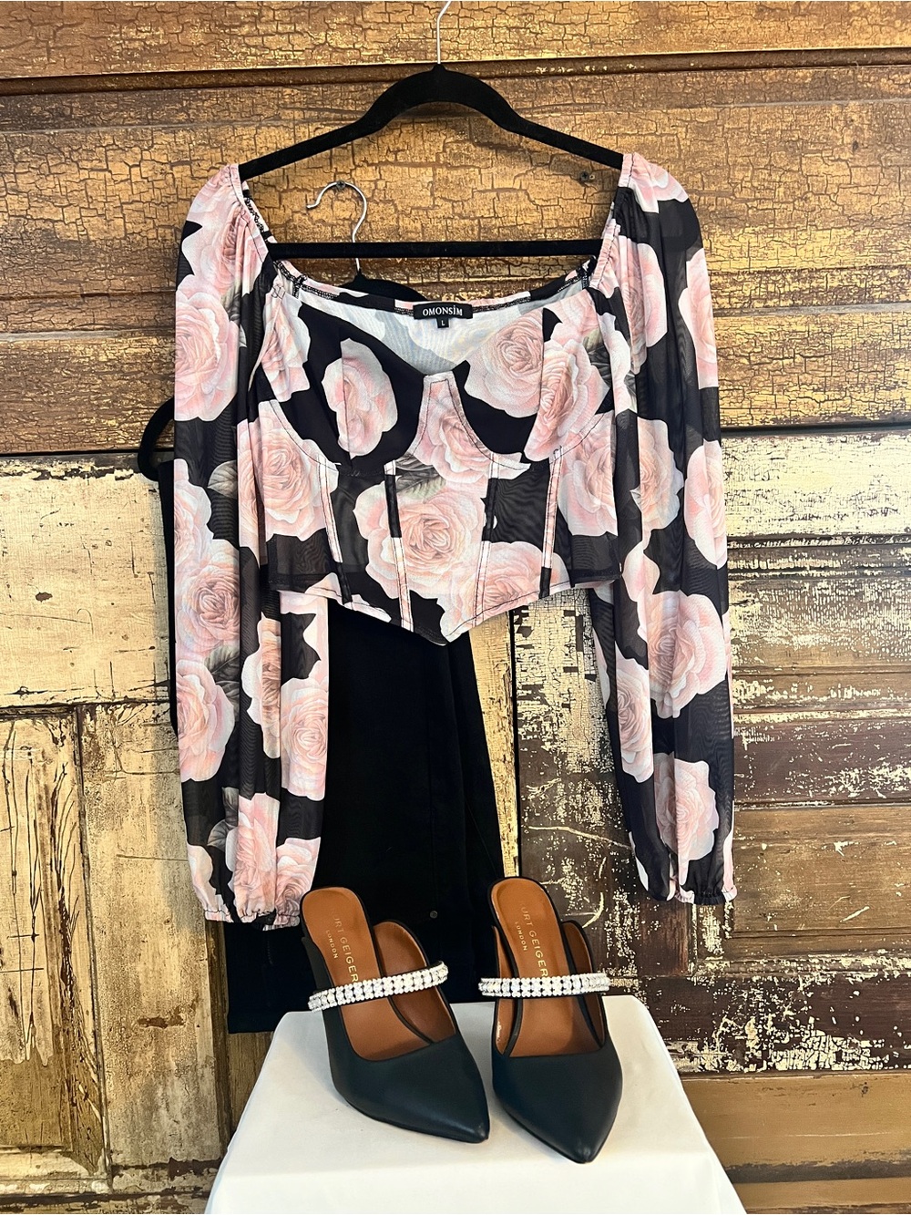 Floral Mesh Corset Bodysuit | Square Neck Coquette Puff Sleeve Top | Size M NWOT